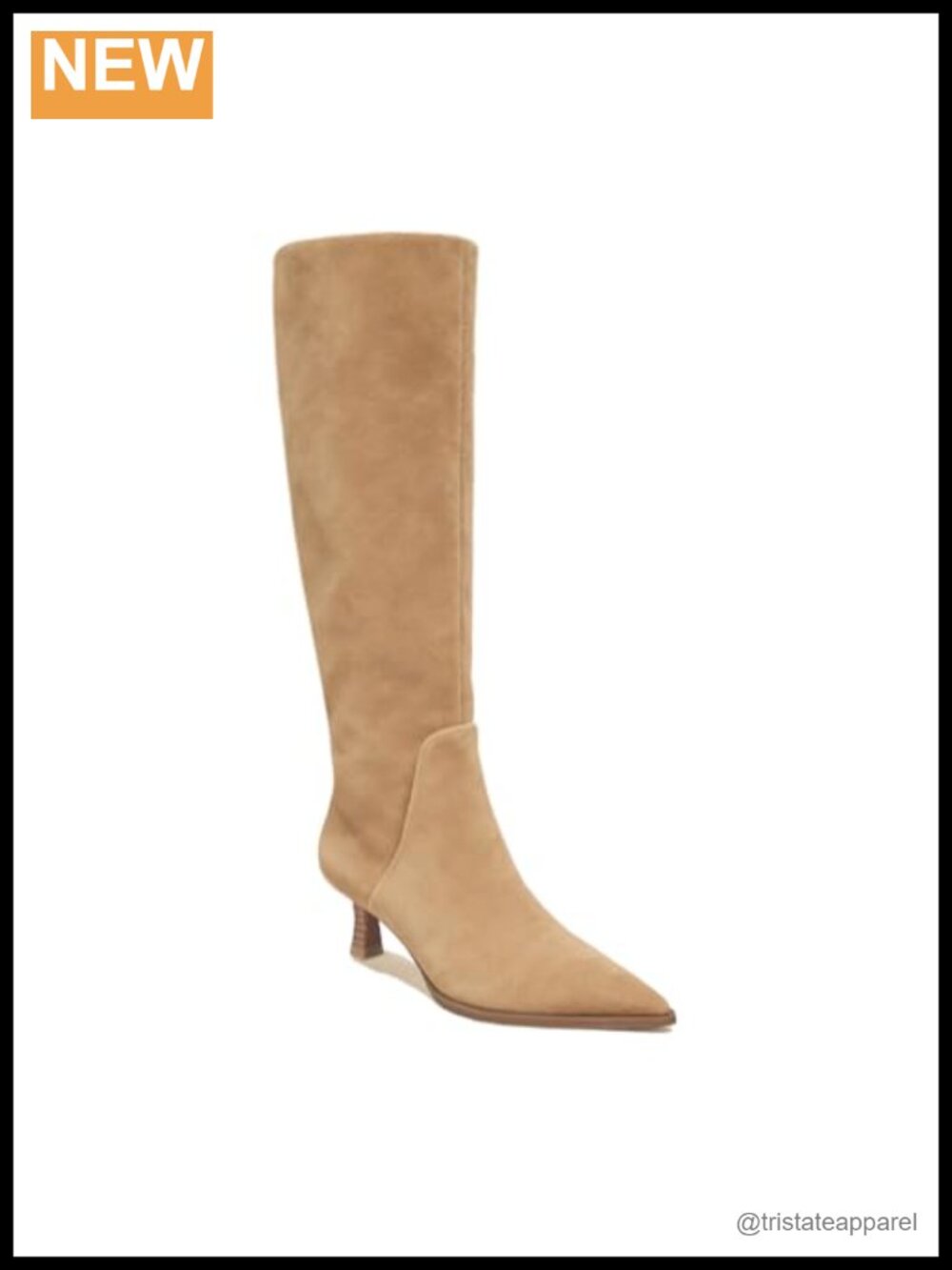 Suede Knee High Kitten Heel Boots Pointed Toe Side Zipper